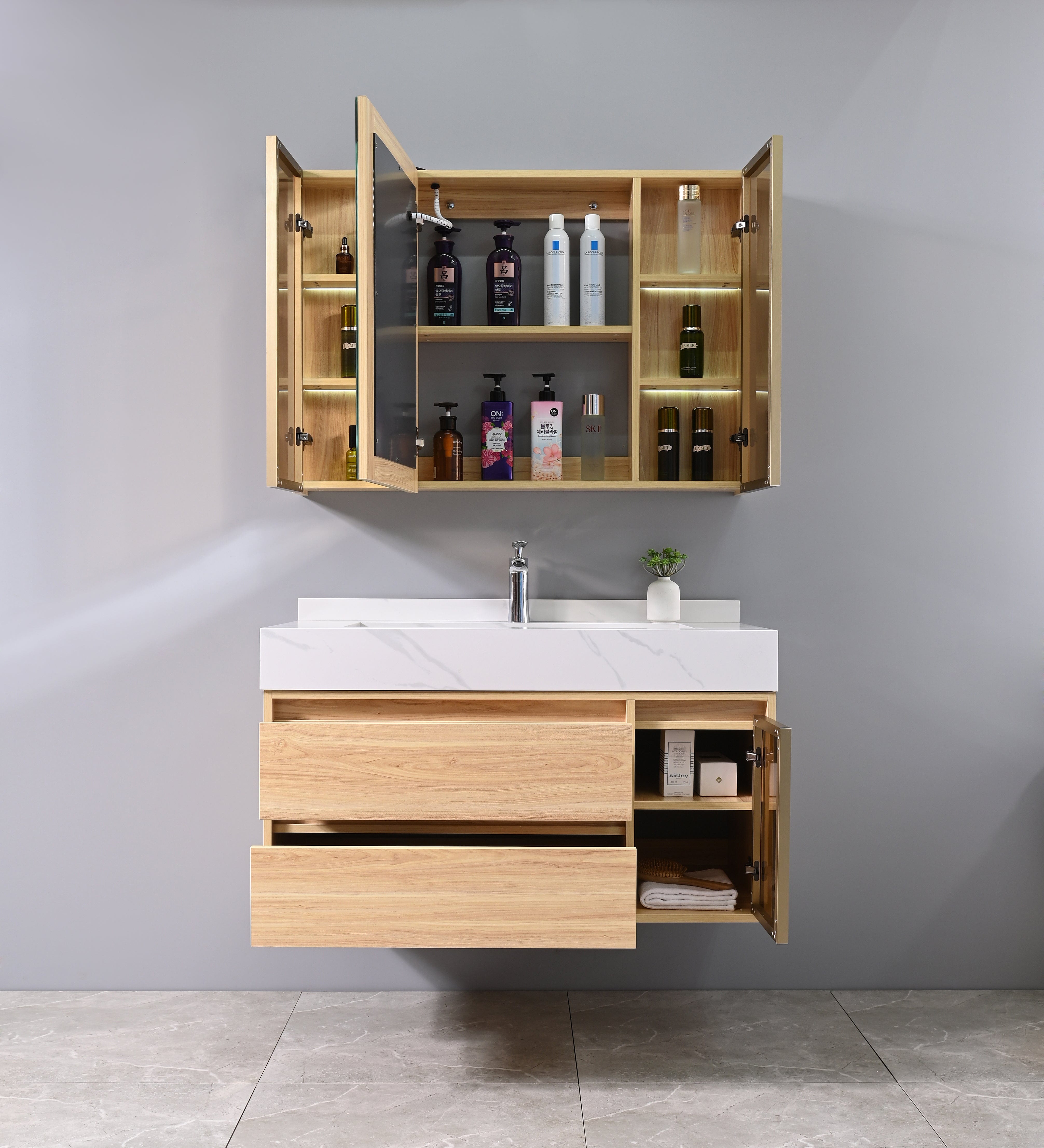 Auva Bath Ensemble Complet Aura 40": Bassin, Vanité, Miroir LED